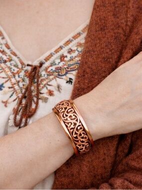 Vintage Copper Filigree Bangle Bracelet